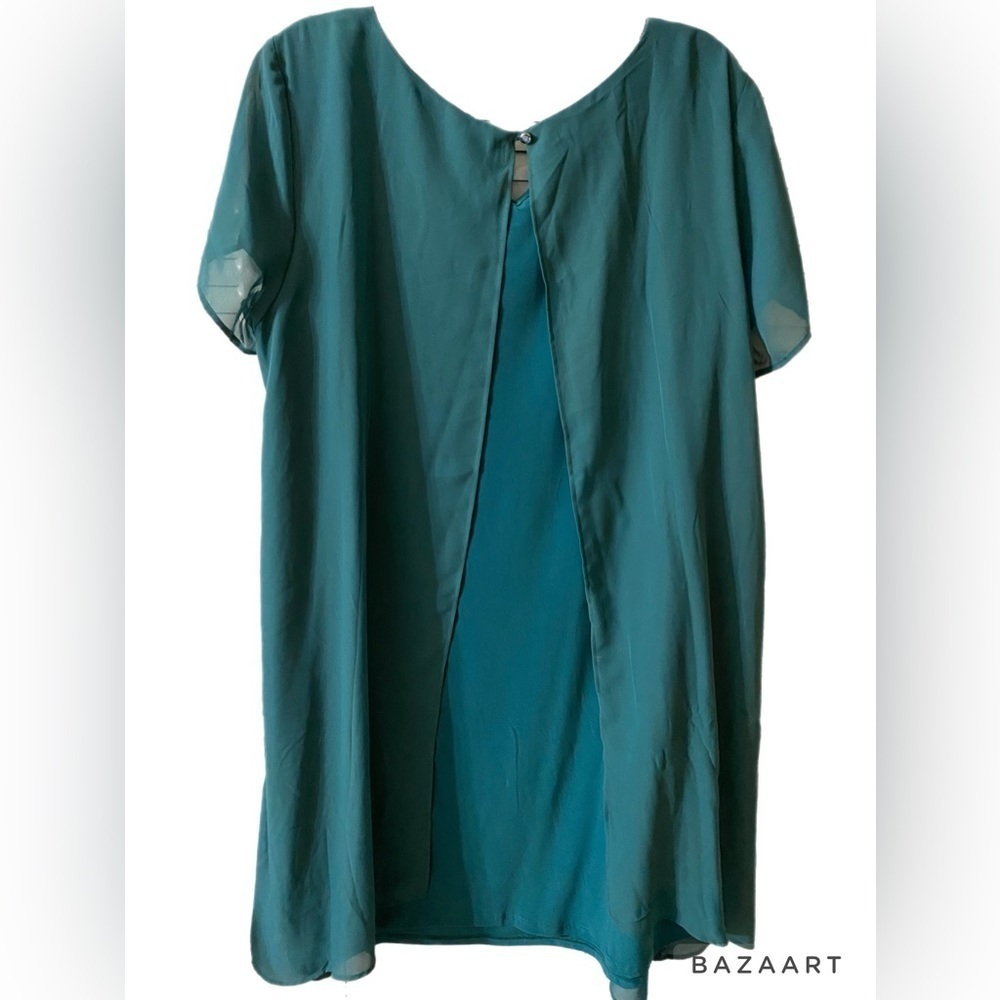 NY Collection Shift Dress, Mini, Sz 2X, XXL, Teal, Pastel, Coastal, NWOT - Picture 9 of 11